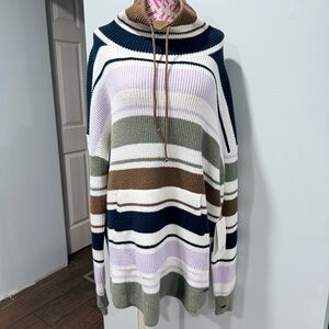 NWT Carve Designs Cowl Neck‎ Striped Stretchy Tunic Sweater Thumb Holes Size L
